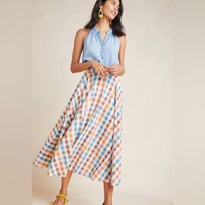 Anthropologie Maeve “Evelyn” Checkered A-Line Midi Skirt